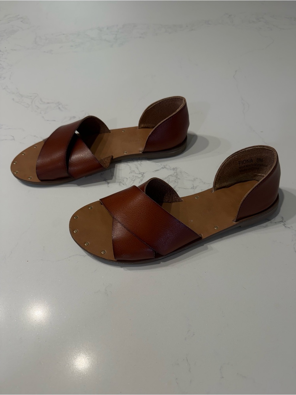Cynthia Rowley Fiona Brown Leather Cross-Strap Open Sandals